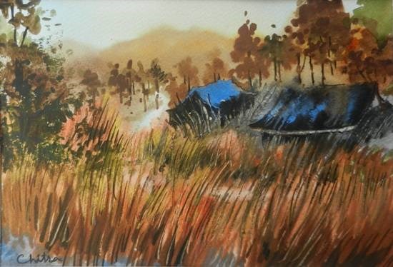 Golden Grass Kumaon - 3, painting by Chitra Vaidya
