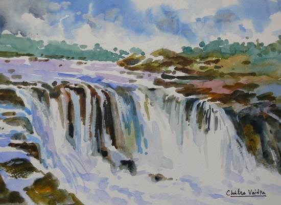 Bhedaghat Waterfall I, painting by Chitra Vaidya