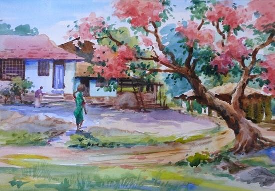 Village VI, painting by Chitra Vaidya