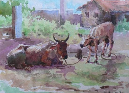Village IX, painting by Chitra Vaidya
