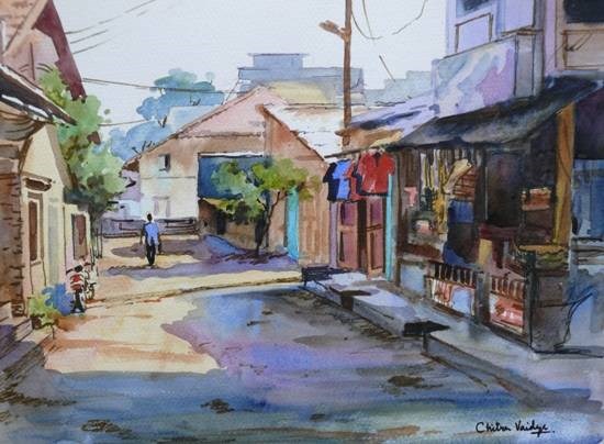 Village VIII, painting by Chitra Vaidya