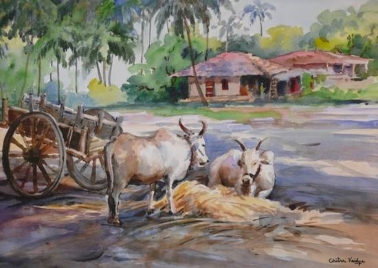 Village XVII, painting by Chitra Vaidya