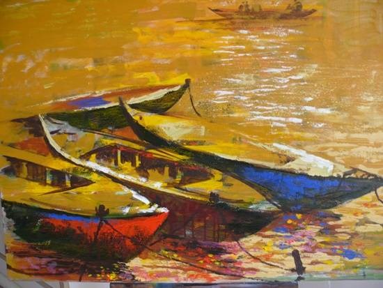 Boats I, painting by Chitra Vaidya