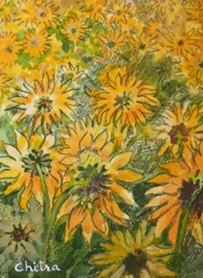 Sunflowers - 5, painting by Chitra Vaidya