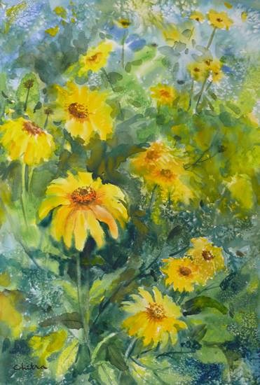 Yellow Flowers, painting by Chitra Vaidya