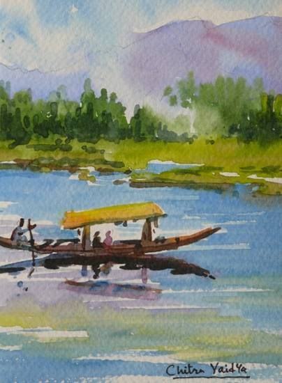 Dal Lake, painting by Chitra Vaidya