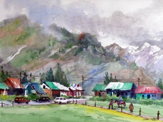 Kashmir Sonmarg, painting by Chitra Vaidya