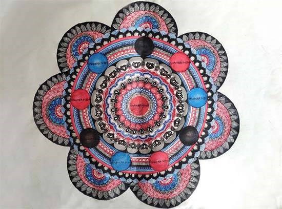 Mandala Depicting eteneral powers through balls and designed, painting by Anamika Mishra