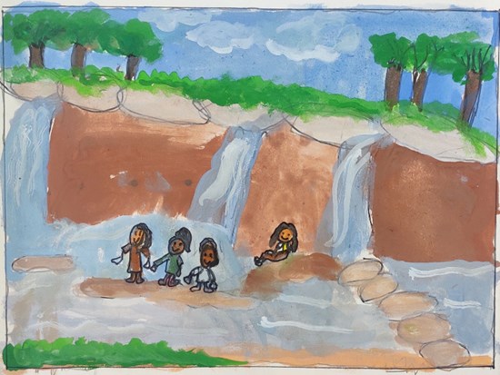 Kushal Falls in Western Ghats, painting by Sai Nithya Geethika Thota