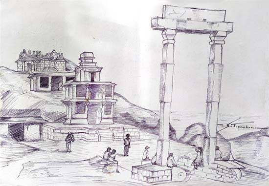 Painting  by Chetankumar Teggihalli - Karnataka Chitradurga stone fort