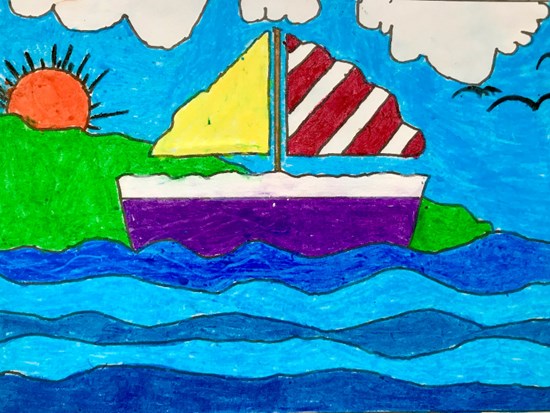 Sailboat on the Sea, painting by Agastya Pahwa