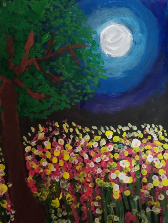 Full moon, painting by Mohammed Fazil Uddin
