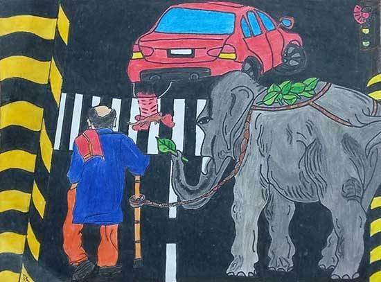 Humanity in Animal, painting by Abhinav Mishra