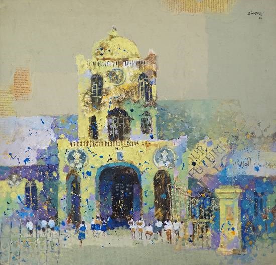 At the school campus, painting by Anwar Husain