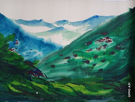 Hill view, painting by Sudipto Chakraborty