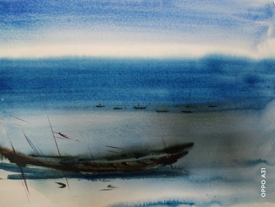 Lonely, painting by Sudipto Chakraborty