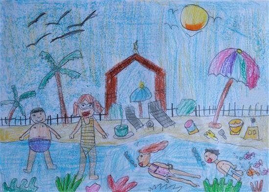 On the Beach during holidays, painting by Kiaan Chadha