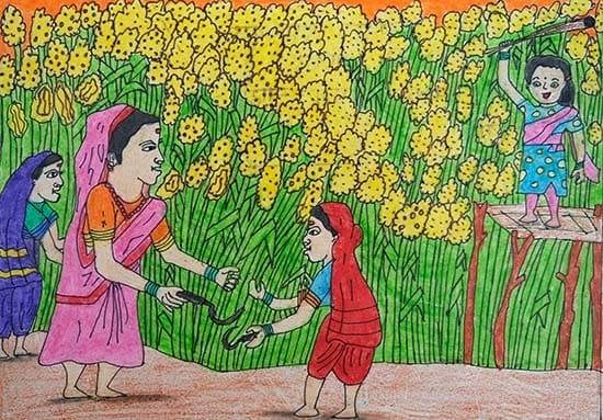 Farmers, painting by Mayuri Gayakwad