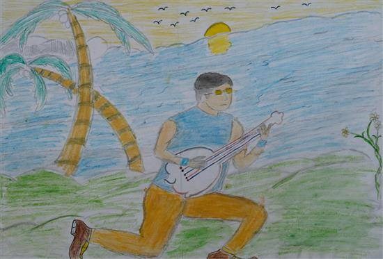 Guitar player, painting by Manish Kullu