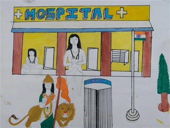 Flag Hoisting at the Hospital, painting by Reshma Bhilavekar