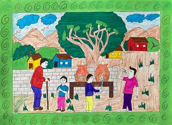 Life in a village - 2, painting by Raj Bethekar