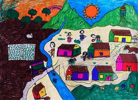 Village and Farm, painting by Phulwanta Avari