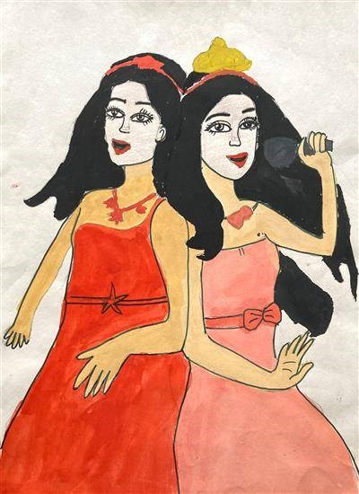 Two girls, painting by Manisha Udar