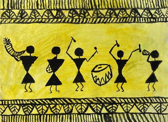 Warli musicians, painting by Yogita Ughade