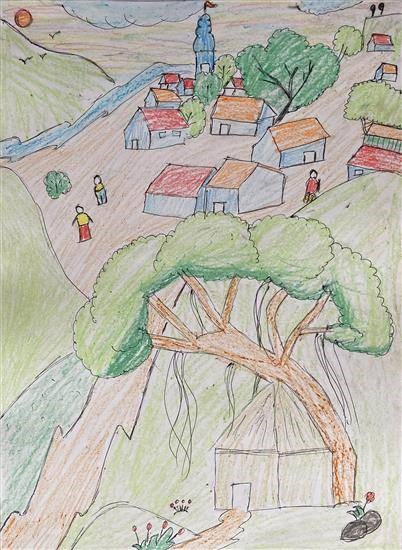 My Village - 12, painting by Sonali Nimbare