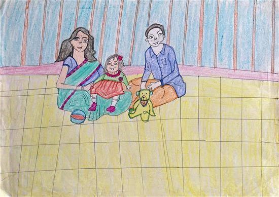 Enjoying family time, painting by Shital Mahaloda