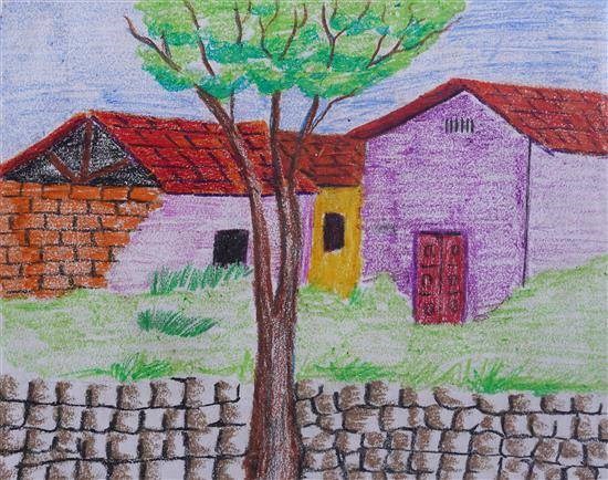 Home in Village, painting by Uma Gadkhal