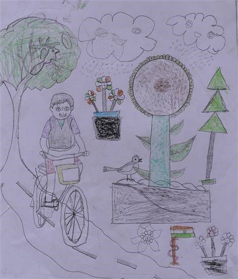 Cycle ride, painting by Pratiksha Dhumale