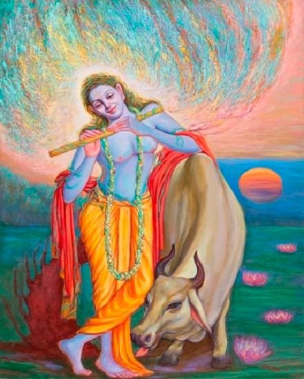 Krishna with Basuri, painting by Kishor Randiwe