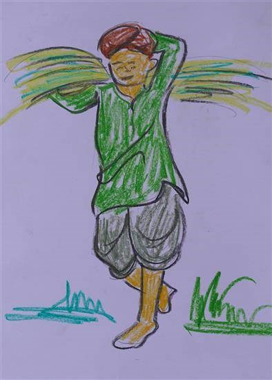 Grass bunch carrier, painting by Shreedevi Hedo
