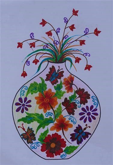 Beautiful flowerpot, painting by Kalubai Madhe