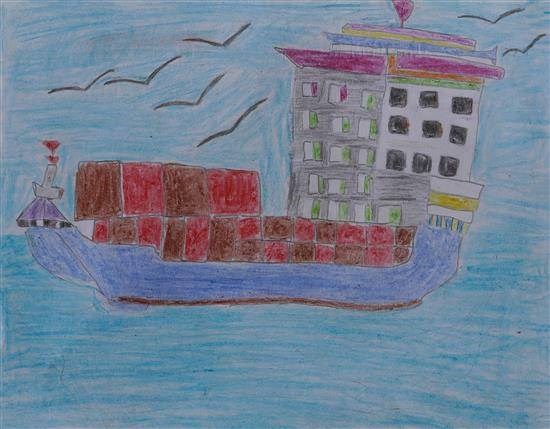 Voyage of yacht, painting by Chanda Tiraki