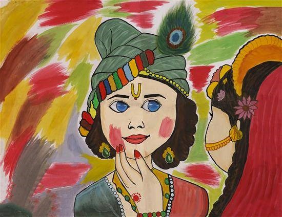 Colorful Krishna, painting by Harsha Belkar