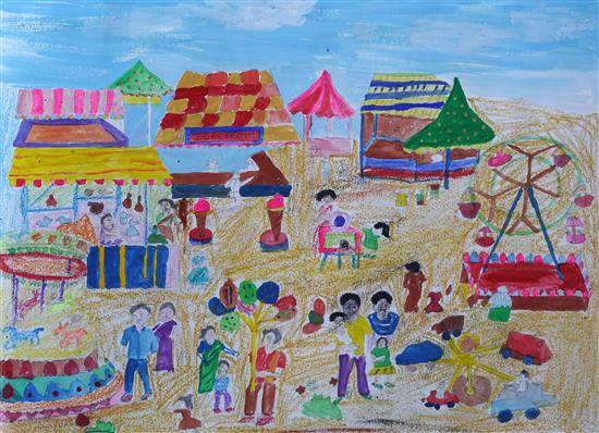 Painting  by Sumitra Boga - Happy people at fair