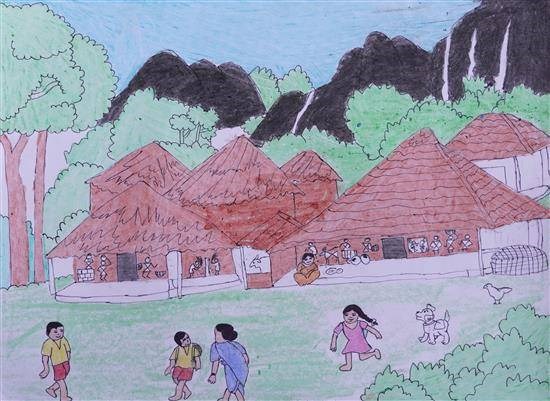 Home in my village, painting by Jagruti Lahare