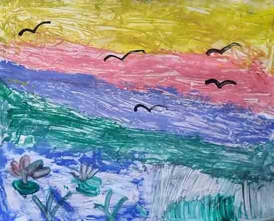 The beautiful evening sky, painting by Druvi Arvind