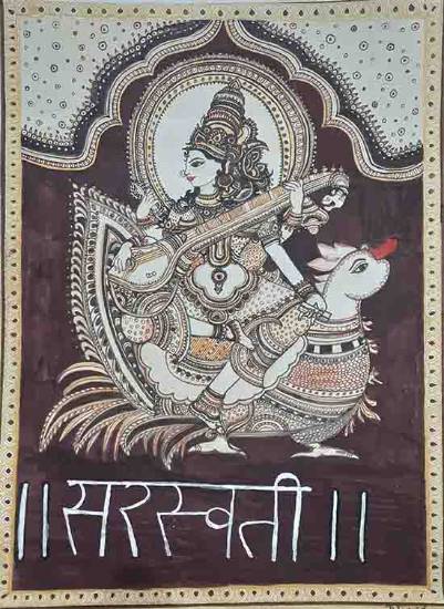 Painting  by Srinidy D - Kalamkari art of Sarswati Devi