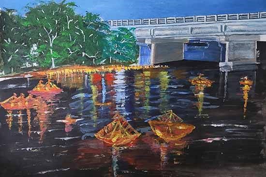 Boat festival of odisha, painting by Rajat Kumar Das
