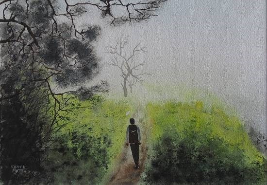 Going to school, painting by Dr Kanak Sharma