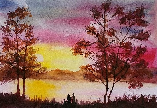 Twin Trees, painting by Dr Kanak Sharma