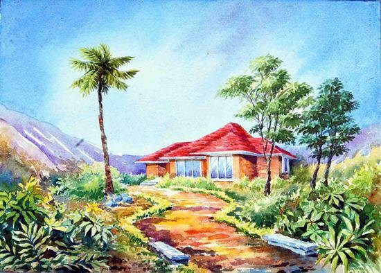 Nestled in the Valley, painting by Sanika Dhanorkar