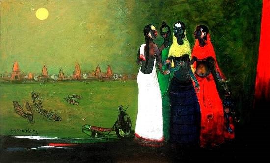 Ganga Snan, painting by G A Dandekar