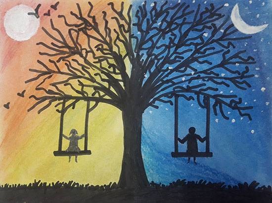 Day and night, painting by Amrita Kaur Khalsa