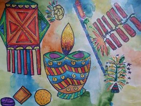 Diwali, painting by Ruhaan Hasmukh Jain