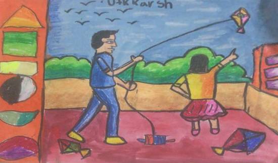 Painting  by Utkkarsh Darshan Mehta - Kite flying