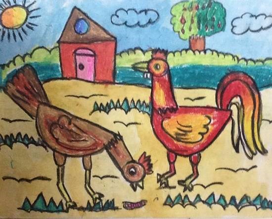 Rooster, painting by Utkkarsh Darshan Mehta